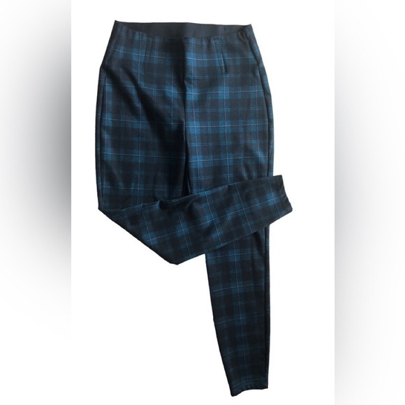 Maurices High Rise Blue Plaid Slimming Ponte Legging Pull On Style Sz. M 8/10 - Picture 2 of 4